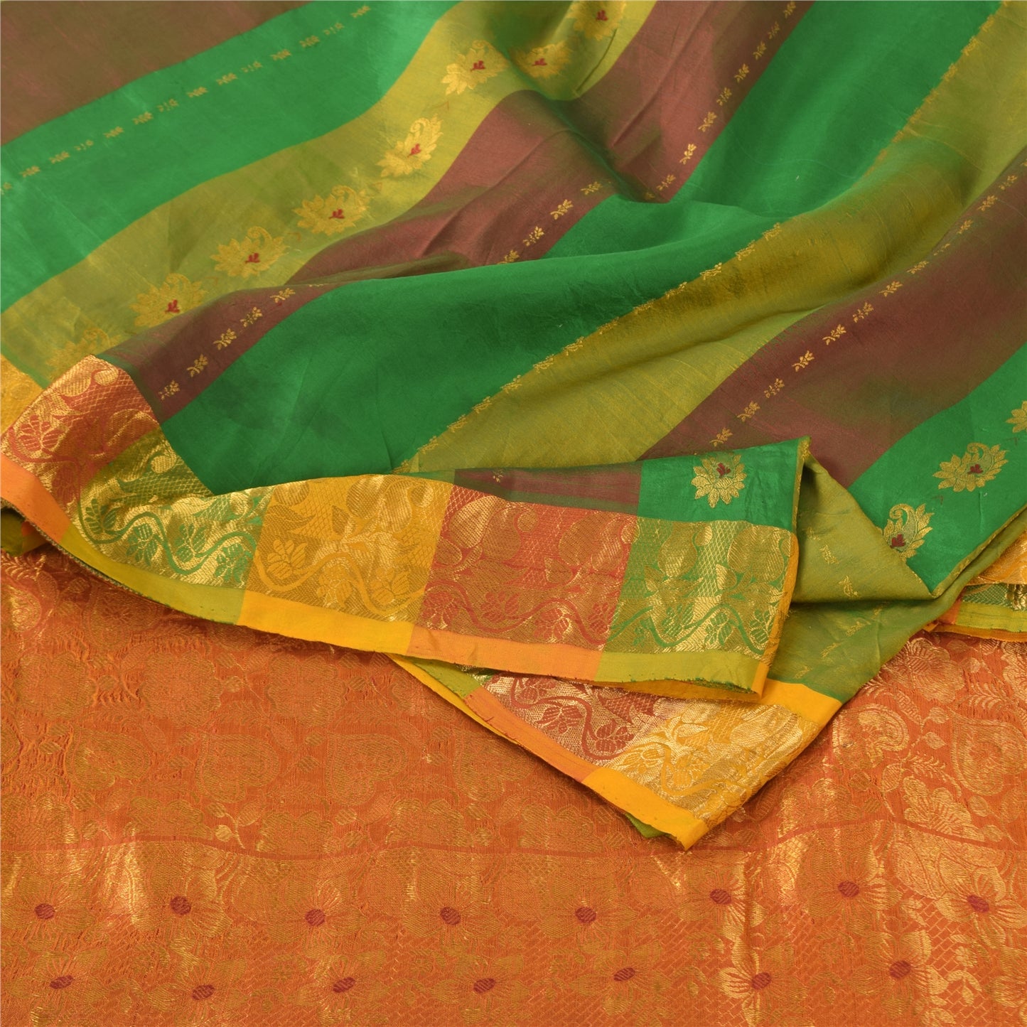 Sanskriti Vintage Indian Multi Sarees Pure Silk Woven Brocade Sari Craft Fabric