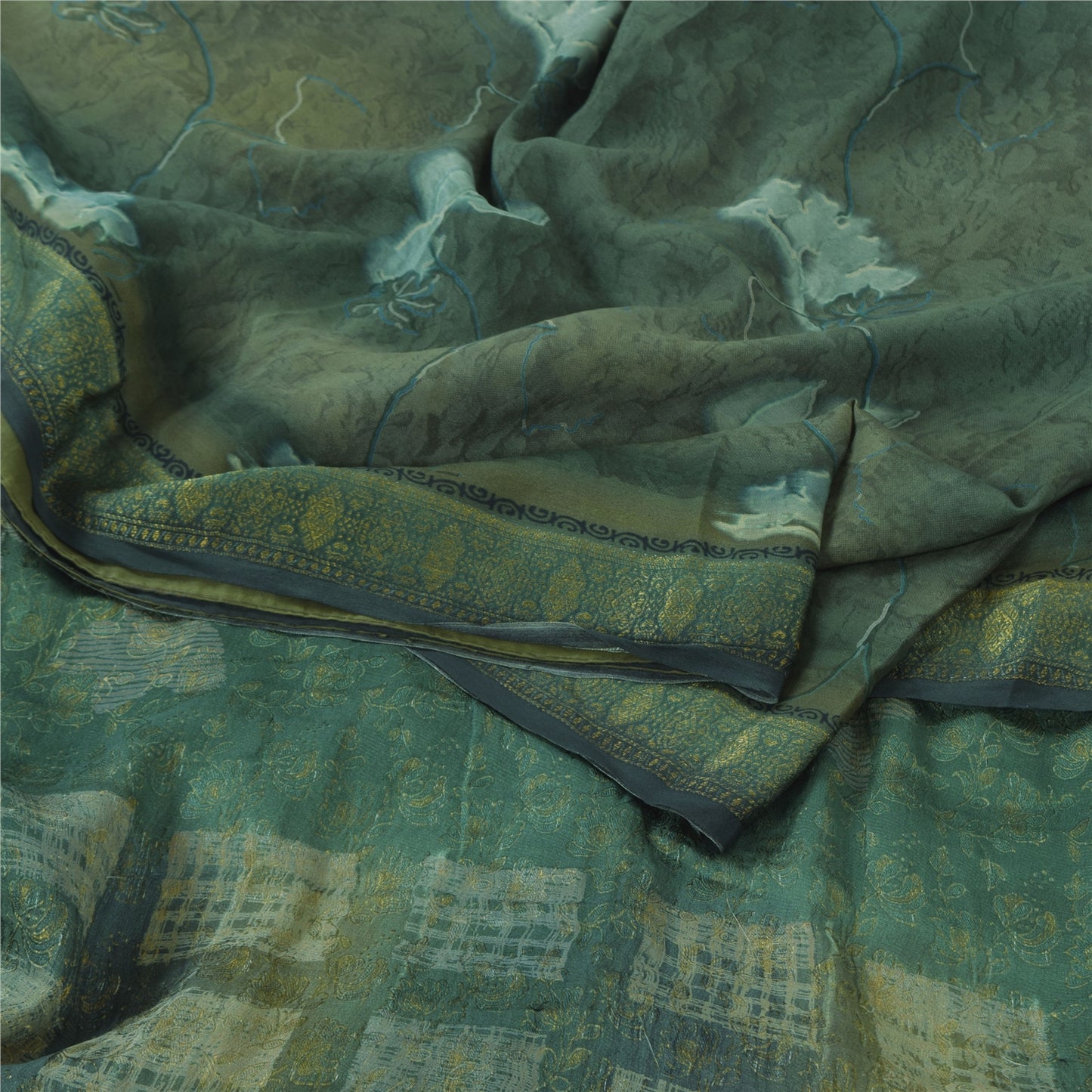 Sanskriti Vintage Indian Green Sarees Pure Silk Woven Premium Sari Craft Fabric