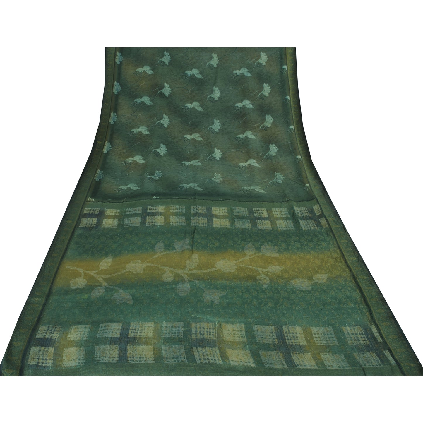 Sanskriti Vintage Indian Green Sarees Pure Silk Woven Premium Sari Craft Fabric