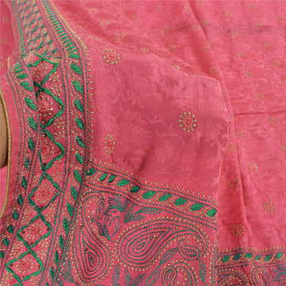 Sanskriti Vintage Pink Sarees Pure Silk Embroidered Ethnic Sari 5yd Craft Fabric