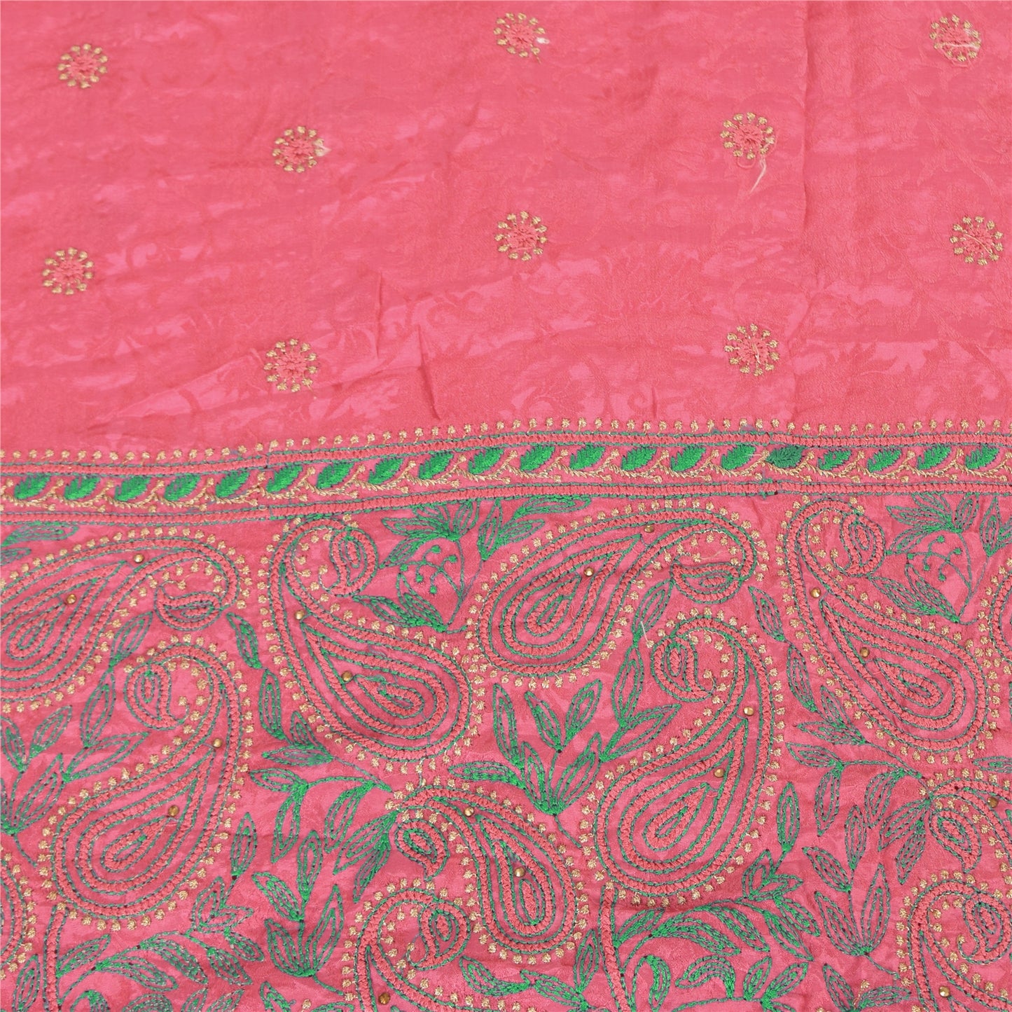 Sanskriti Vintage Pink Sarees Pure Silk Embroidered Ethnic Sari 5yd Craft Fabric