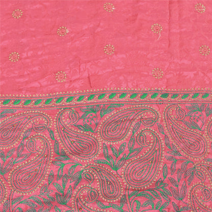 Sanskriti Vintage Pink Sarees Pure Silk Embroidered Ethnic Sari 5yd Craft Fabric