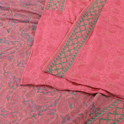 Sanskriti Vintage Pink Sarees Pure Silk Embroidered Ethnic Sari 5yd Craft Fabric