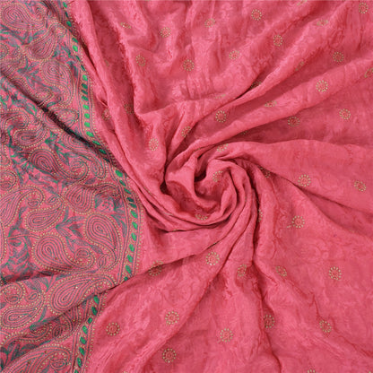 Sanskriti Vintage Pink Sarees Pure Silk Embroidered Ethnic Sari 5yd Craft Fabric