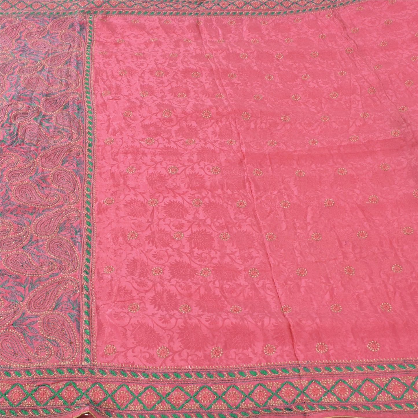 Sanskriti Vintage Pink Sarees Pure Silk Embroidered Ethnic Sari 5yd Craft Fabric