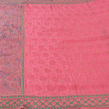 Sanskriti Vintage Pink Sarees Pure Silk Embroidered Ethnic Sari 5yd Craft Fabric