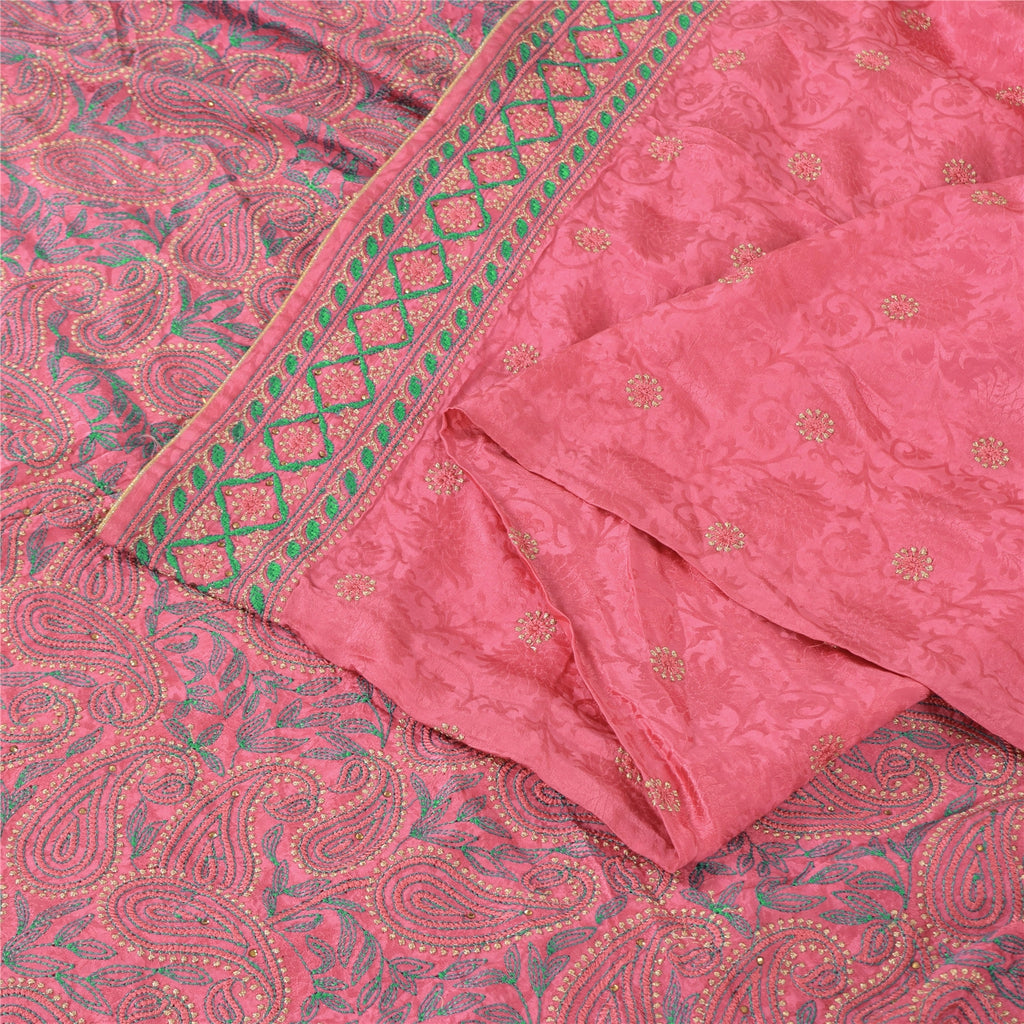 Sanskriti Vintage Pink Sarees Pure Silk Embroidered Ethnic Sari 5yd Craft Fabric