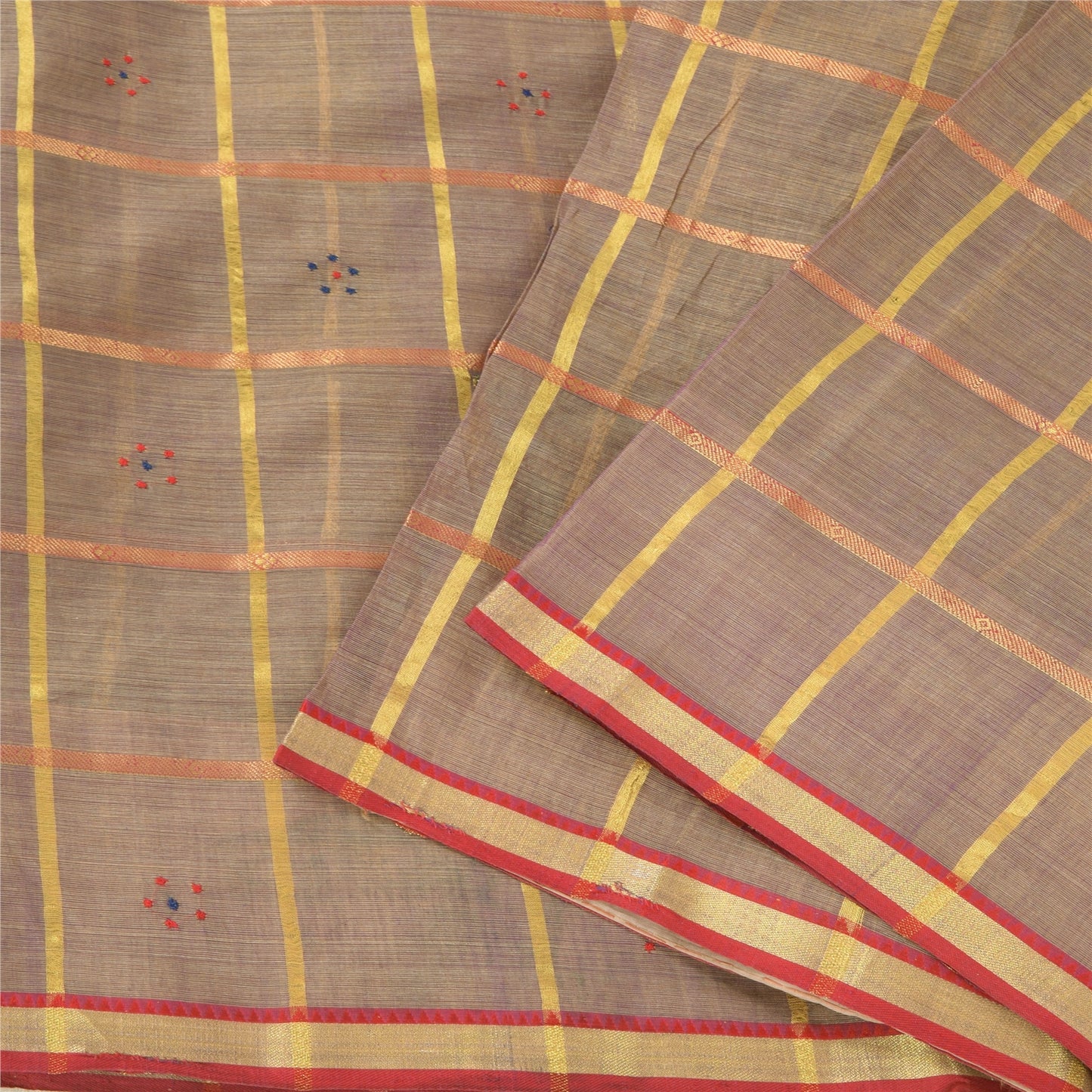 Sanskriti Vintage Brown Sarees Pure Cotton Hand Embroidered Sari 5ydCraft Fabric