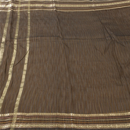 Sanskriti Vintage Indian Brown Sarees Pure Silk Woven Premium Sari Craft Fabric