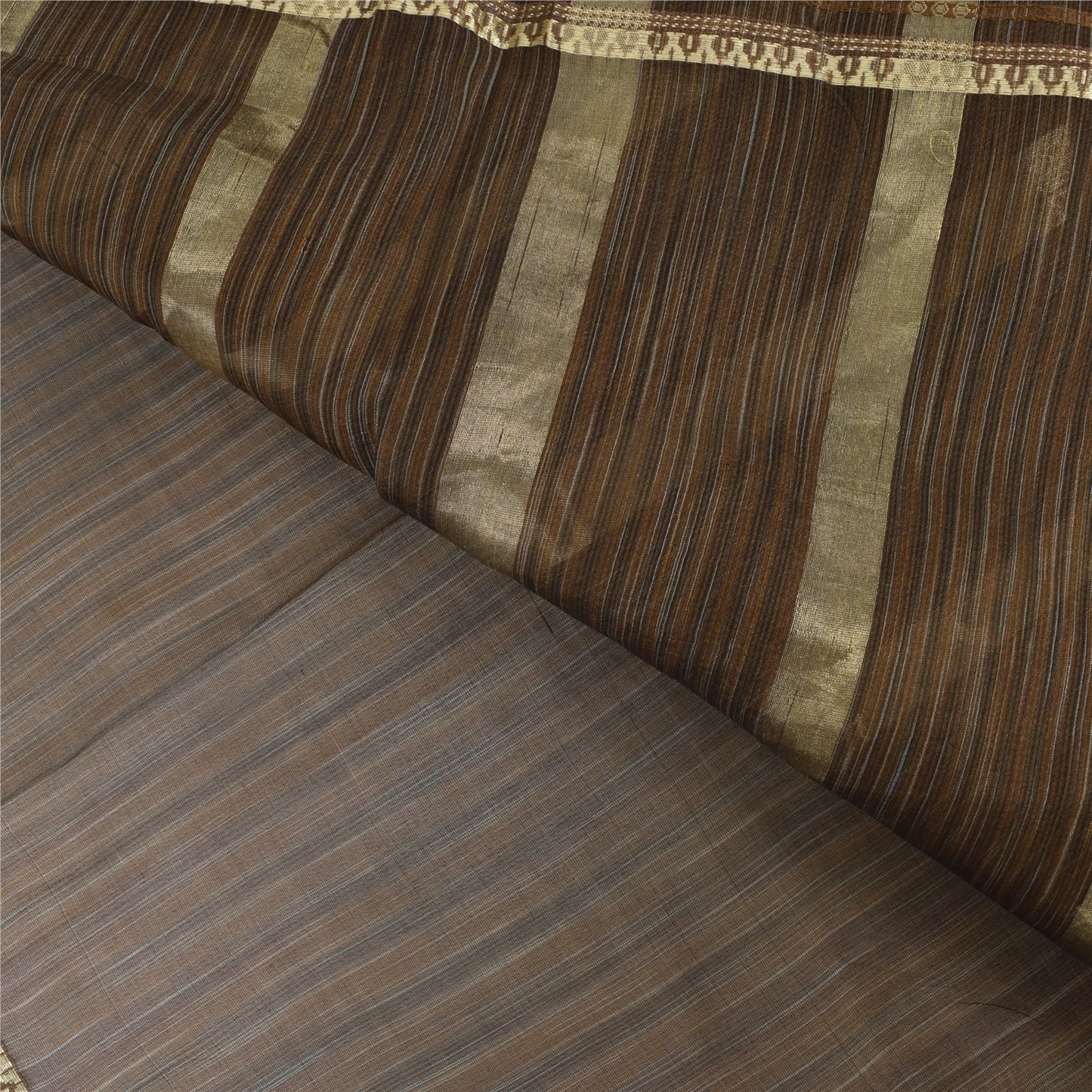 Sanskriti Vintage Indian Brown Sarees Pure Silk Woven Premium Sari Craft Fabric