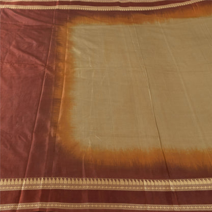 Sanskriti Vintage Indian Beige/Dark Red Sarees Pure Silk Woven Sari Craft Fabric