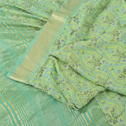 Sanskriti Vintage Green Sarees Pure Cotton Printed Premium Sari 5yd Craft Fabric