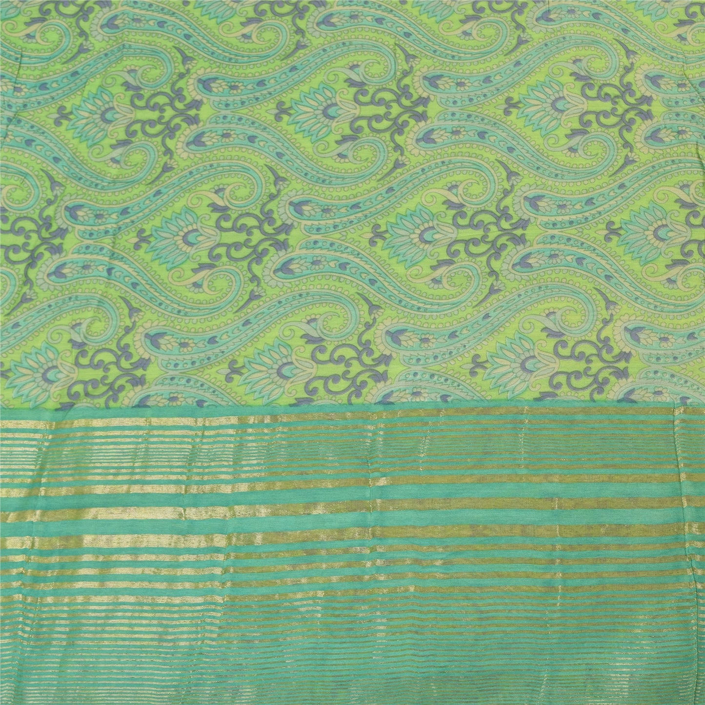 Sanskriti Vintage Green Sarees Pure Cotton Printed Premium Sari 5yd Craft Fabric