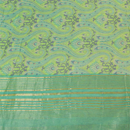 Sanskriti Vintage Green Sarees Pure Cotton Printed Premium Sari 5yd Craft Fabric