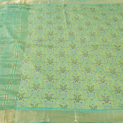 Sanskriti Vintage Green Sarees Pure Cotton Printed Premium Sari 5yd Craft Fabric