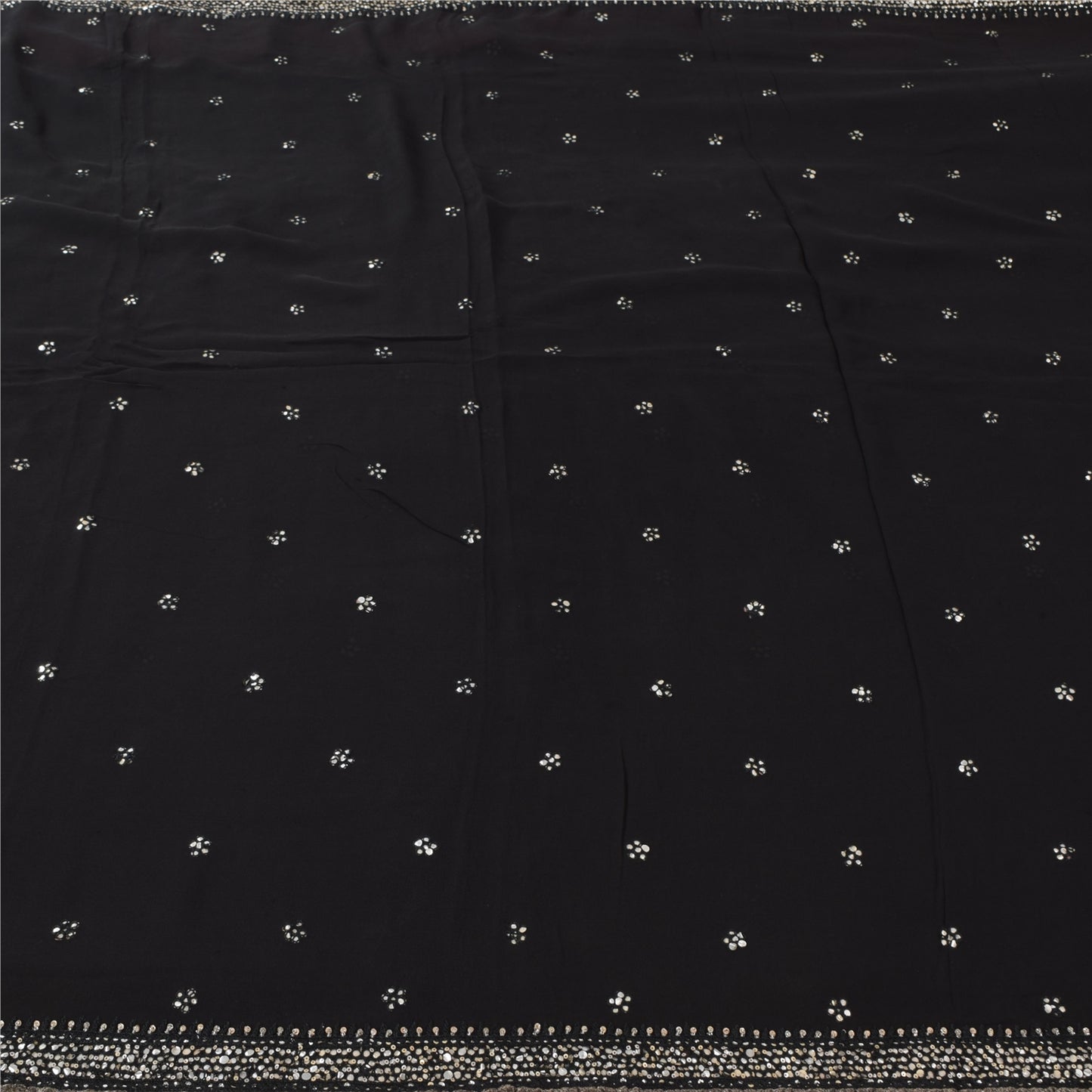 Sanskriti Vintage Black Sarees Pure Georgette Hand Beaded Sari 5+yd Craft Fabric