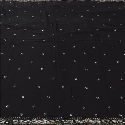 Sanskriti Vintage Black Sarees Pure Georgette Hand Beaded Sari 5+yd Craft Fabric