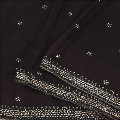 Sanskriti Vintage Black Sarees Pure Georgette Hand Beaded Sari 5+yd Craft Fabric