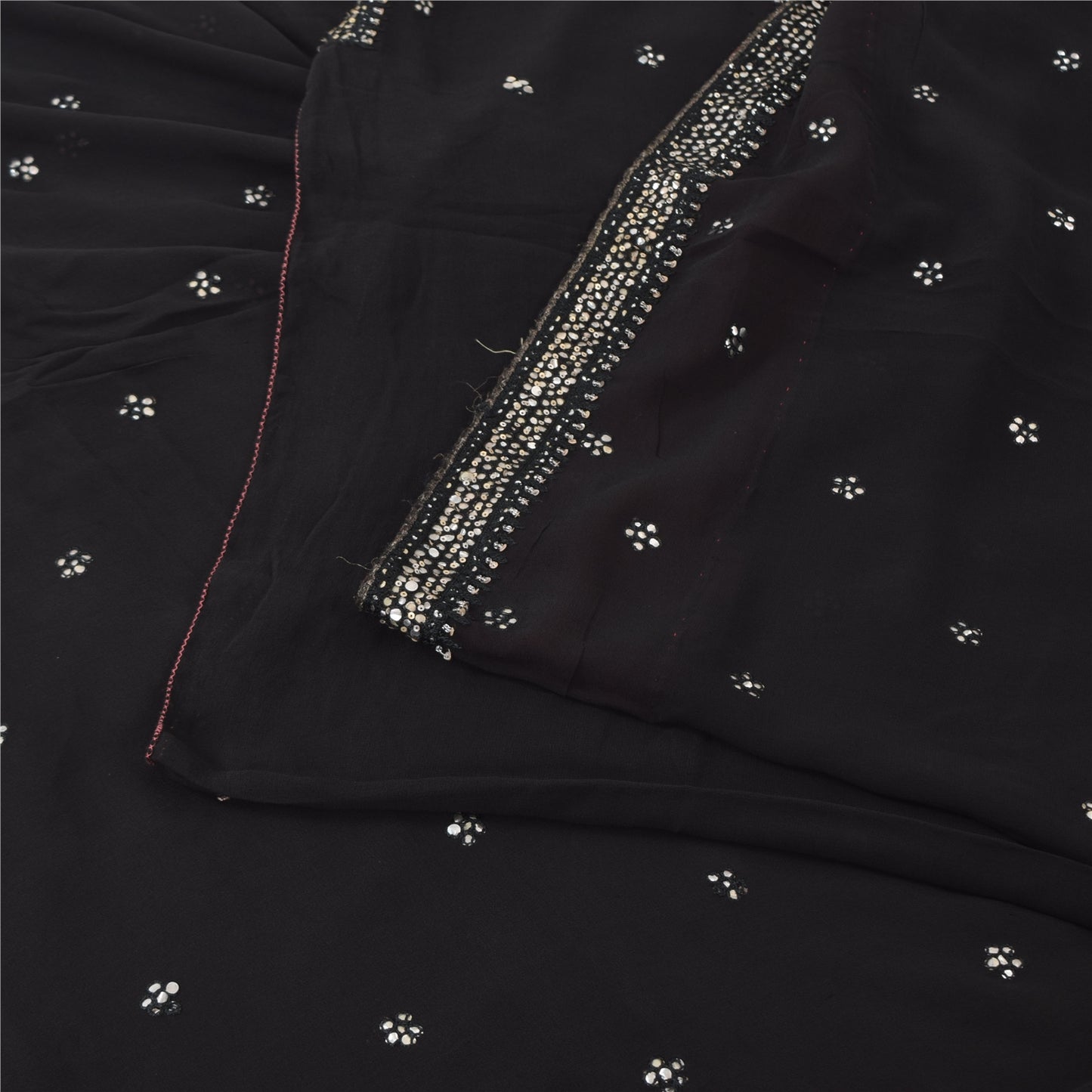 Sanskriti Vintage Black Sarees Pure Georgette Hand Beaded Sari 5+yd Craft Fabric