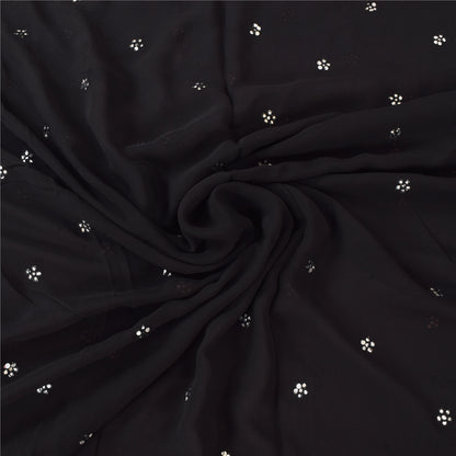 Sanskriti Vintage Black Sarees Pure Georgette Hand Beaded Sari 5+yd Craft Fabric