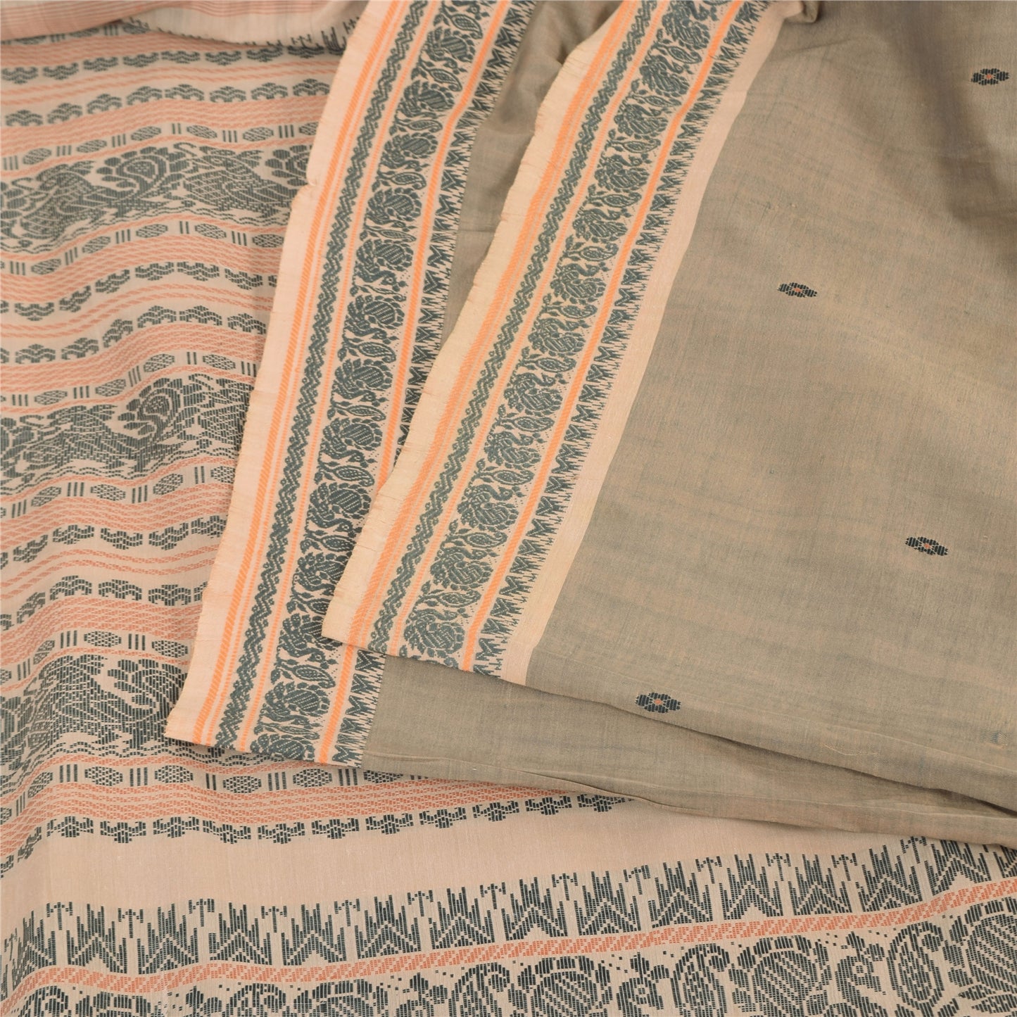 Sanskriti Vintage Peach Sarees Pure Cotton Woven Premium Sari 5+ yd Craft Fabric