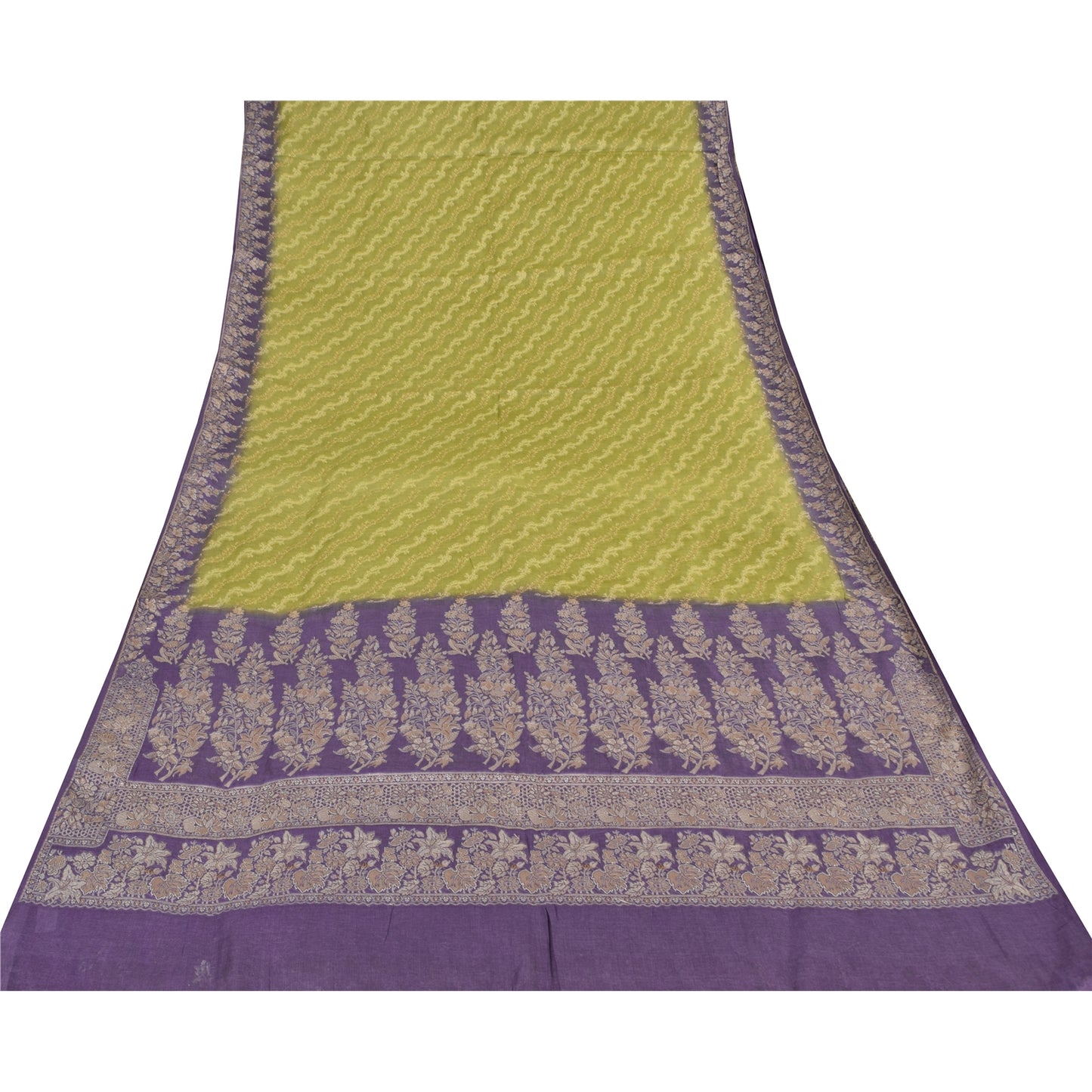 Sanskriti Vintage Purple/Green Sarees Pure Silk Woven Premium Sari Craft Fabric