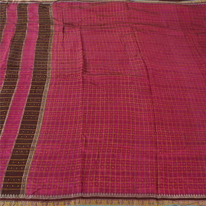 Sanskriti Vintage Magenta/Brown Sarees Cotton Silk Embroidered Sari Craft Fabric