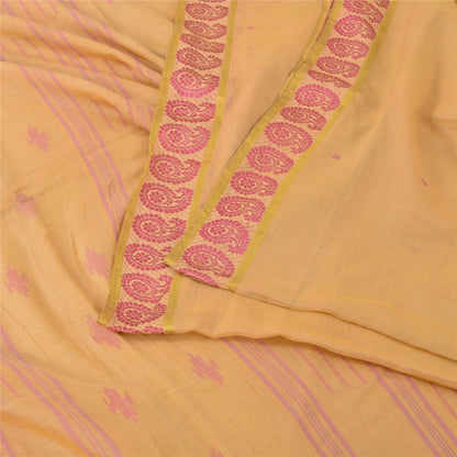 Sanskriti Vintage Yellow Sarees Pure Cotton Woven Tant Premium Sari Craft Fabric