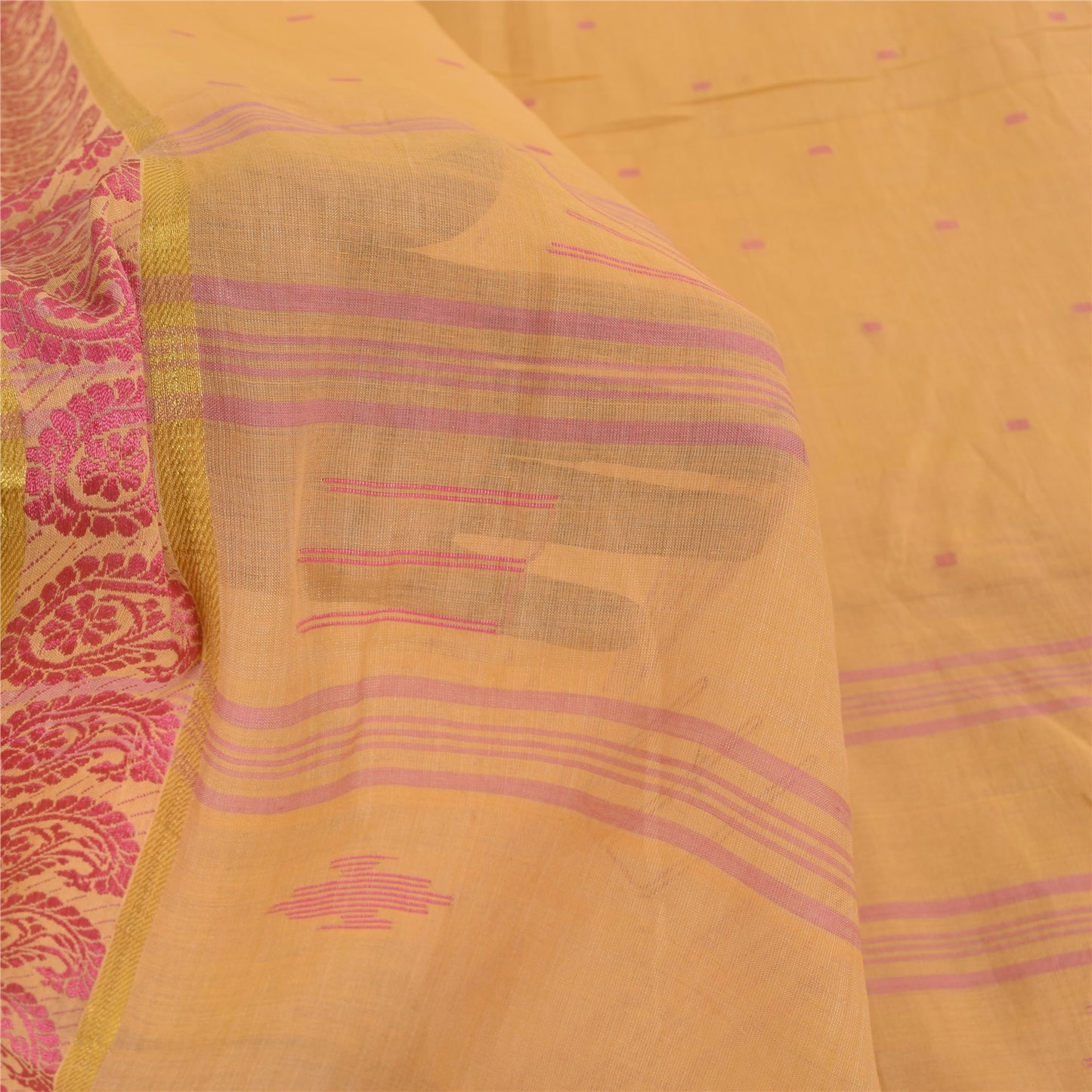 Sanskriti Vintage Yellow Sarees Pure Cotton Woven Tant Premium Sari Craft Fabric