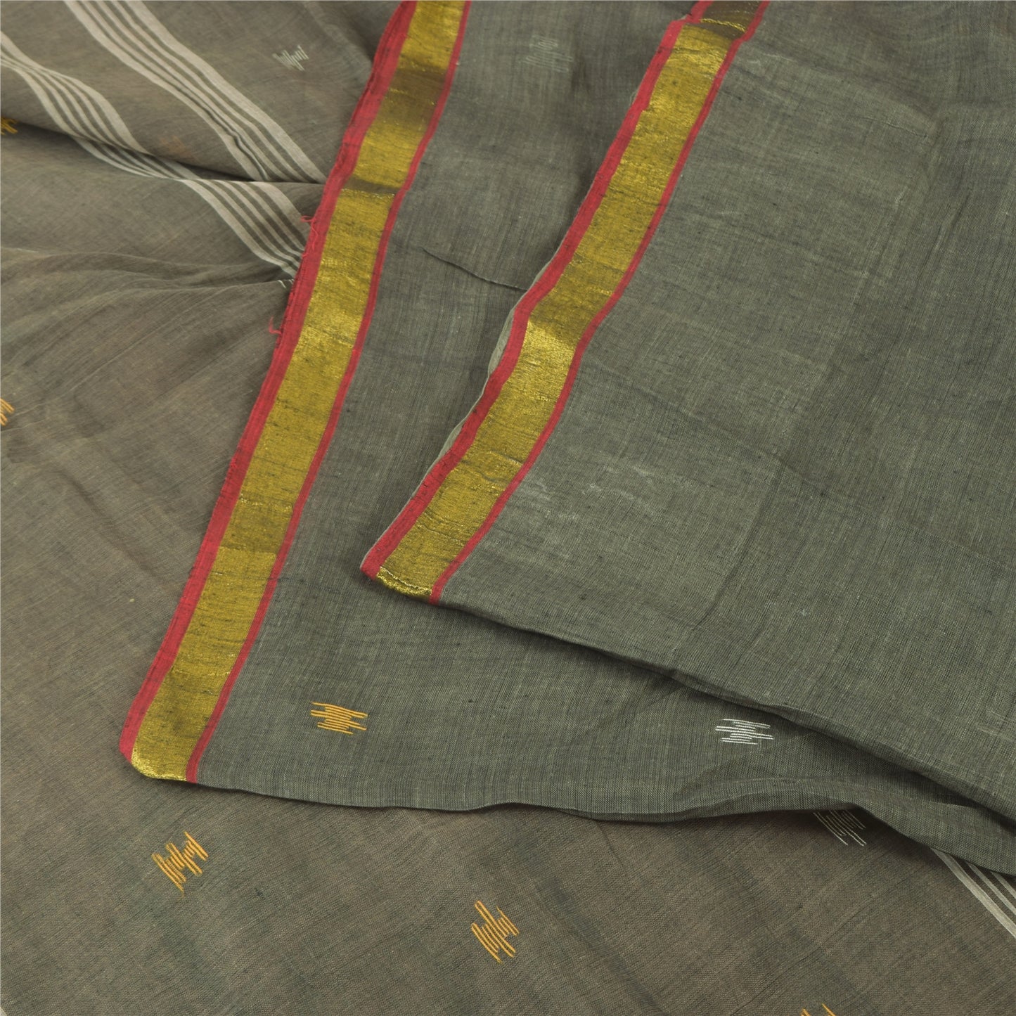 Sanskriti Vintage Indian Gray Sarees Pure Cotton Woven Tant Premium Sari Fabric