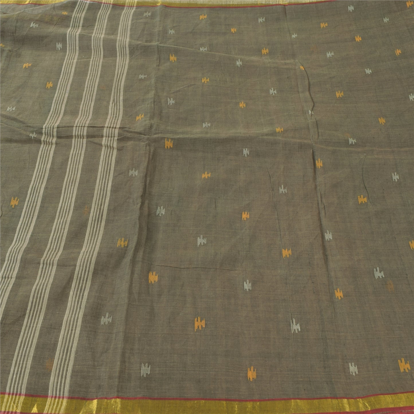 Sanskriti Vintage Indian Gray Sarees Pure Cotton Woven Tant Premium Sari Fabric