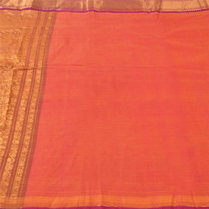 Sanskriti Vintage Orange Sarees Pure Cotton Woven Premium Sari 5+yd Craft Fabric