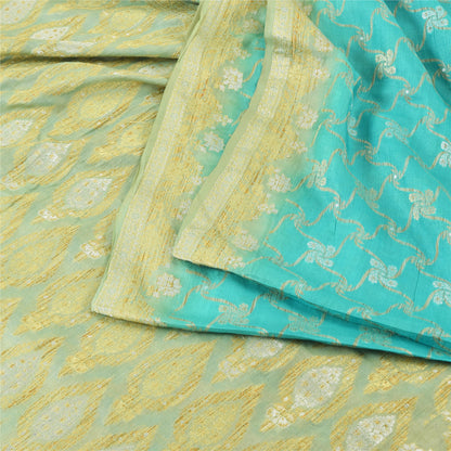 Sanskriti Vintage Blue/Lime Sarees Pure Silk Hand Woven Sari Ethnic Craft Fabric