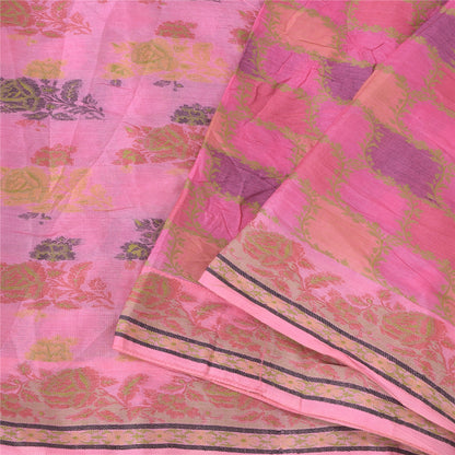 Sanskriti Vintage Indian Pink Sarees Pure Silk Woven Ethnic Sari 5ydCraft Fabric