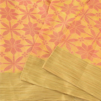 Sanskriti Vintage Indian Yellow Sarees Pure Silk Woven Premium Sari Craft Fabric