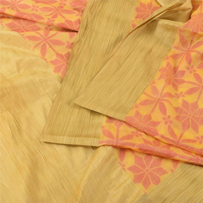 Sanskriti Vintage Indian Yellow Sarees Pure Silk Woven Premium Sari Craft Fabric