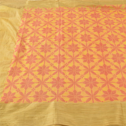 Sanskriti Vintage Indian Yellow Sarees Pure Silk Woven Premium Sari Craft Fabric