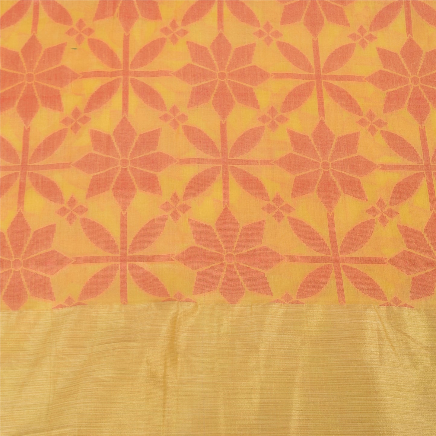 Sanskriti Vintage Indian Yellow Sarees Pure Silk Woven Premium Sari Craft Fabric