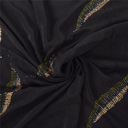 Sanskriti Vintage Black Sarees Pure Silk Hand Beaded Premium Sari Craft Fabric