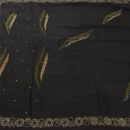 Sanskriti Vintage Black Sarees Pure Silk Hand Beaded Premium Sari Craft Fabric