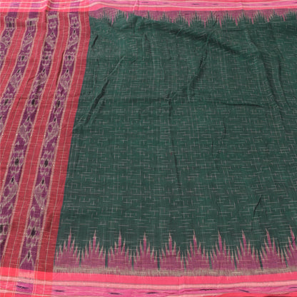 Sanskriti Vintage Green/Purple Sarees Pure Silk Woven Ikat Sari 5yd Craft Fabric