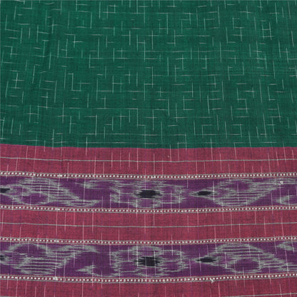 Sanskriti Vintage Green/Purple Sarees Pure Silk Woven Ikat Sari 5yd Craft Fabric