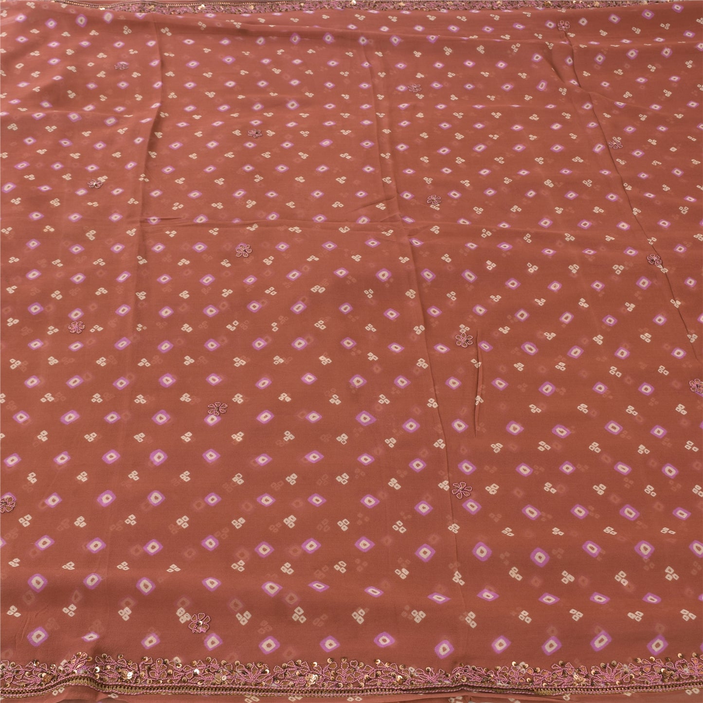 Sanskriti Vintage Dark Red Sarees Pure Silk Hand Beaded Sari Bandhani 5yd Fabric