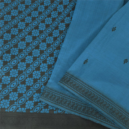 Sanskriti Vintage Indian Blue Sarees Pure Silk Hand Woven Sari 5+yd Craft Fabric