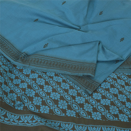 Sanskriti Vintage Indian Blue Sarees Pure Silk Hand Woven Sari 5+yd Craft Fabric