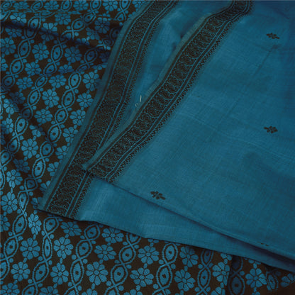 Sanskriti Vintage Indian Blue Sarees Pure Silk Hand Woven Sari 5+yd Craft Fabric