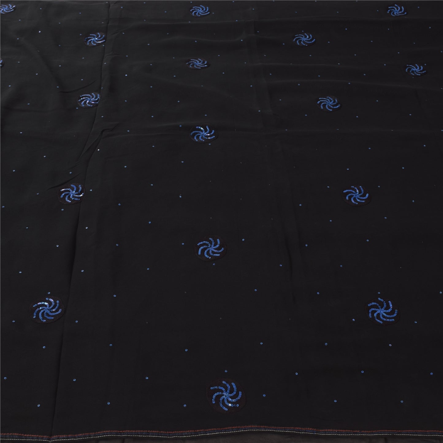 Sanskriti Vintage Black Sarees Pure Georgette Hand Bead Premium Sari 6yd Fabric