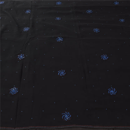 Sanskriti Vintage Black Sarees Pure Georgette Hand Bead Premium Sari 6yd Fabric