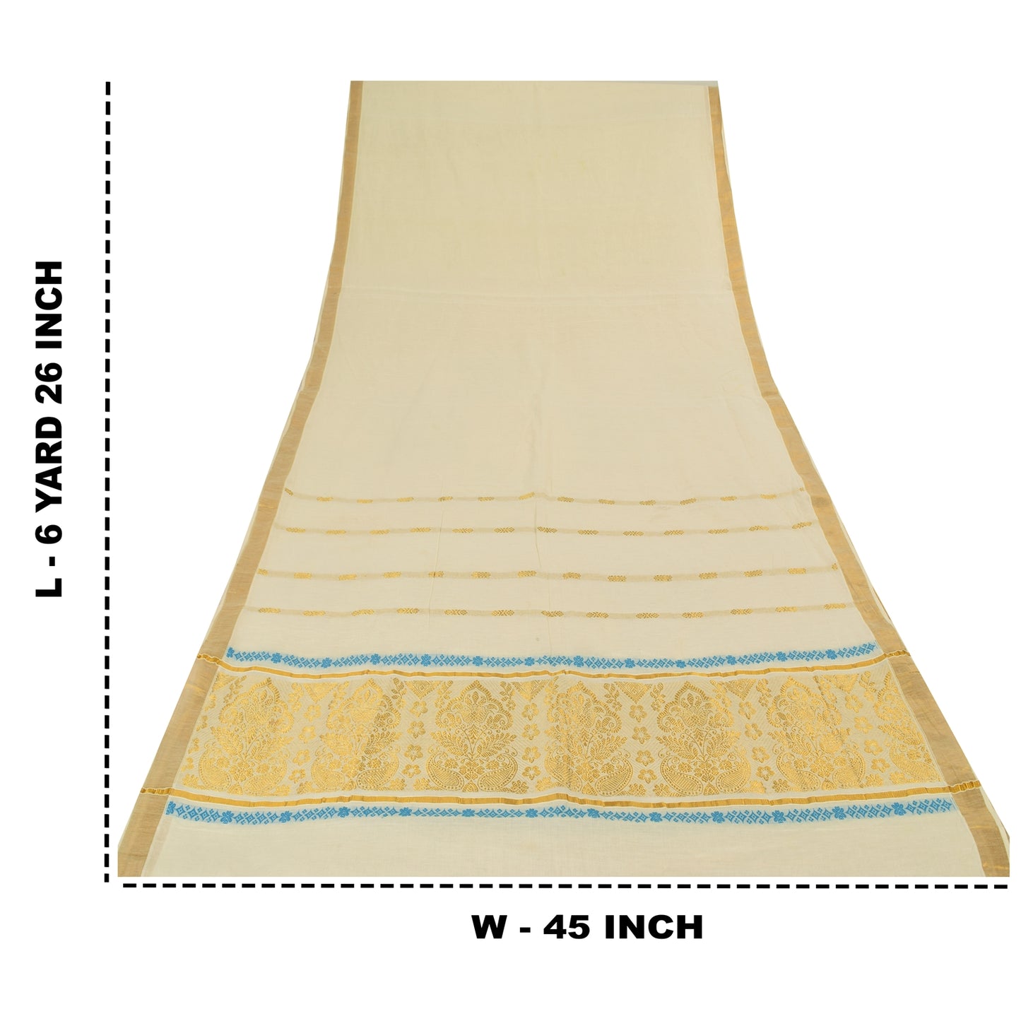 Sanskriti Vintage Ivory Sarees Pure Cotton Woven Premium Sari 6+yrd Craft Fabric