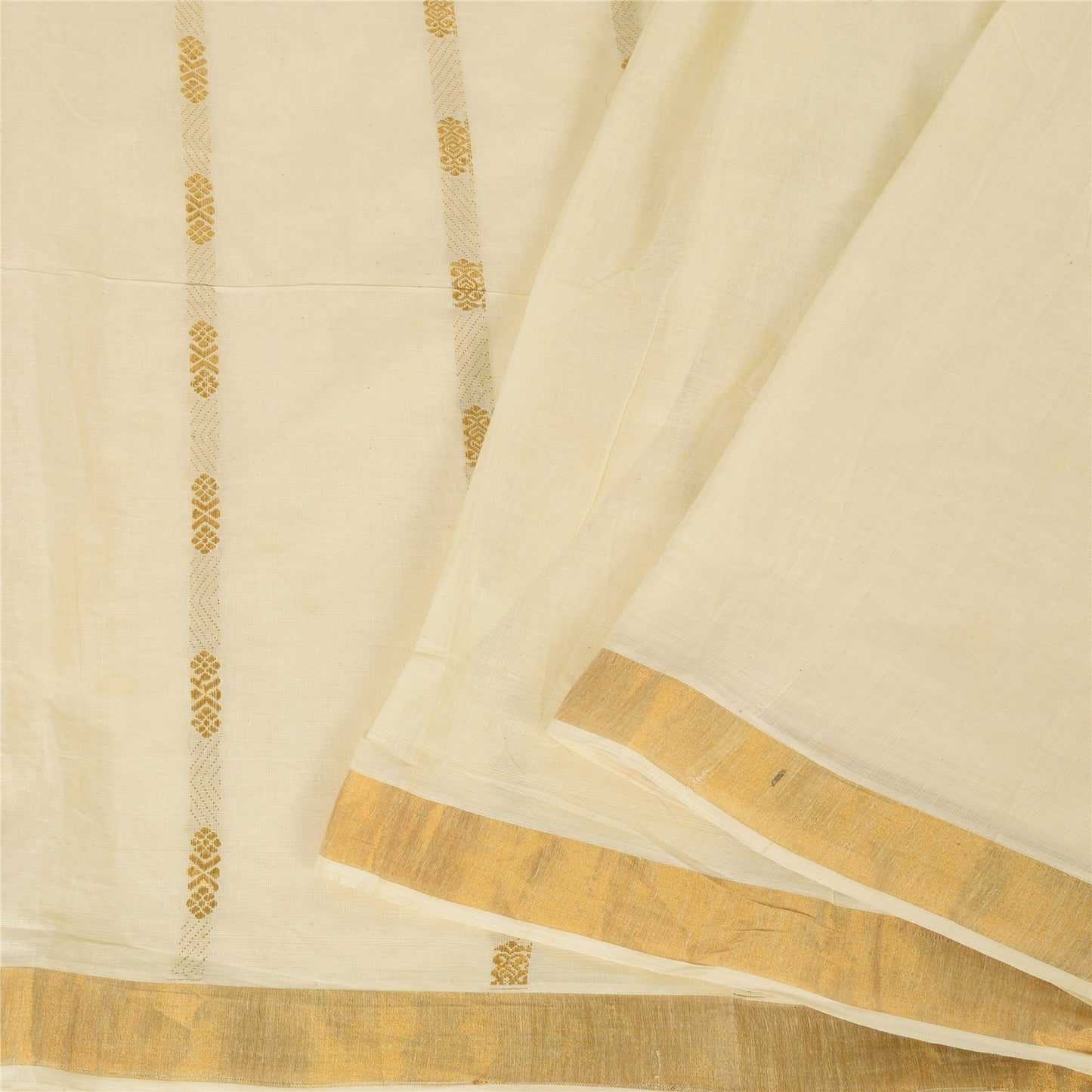 Sanskriti Vintage Ivory Sarees Pure Cotton Woven Premium Sari 6+yrd Craft Fabric